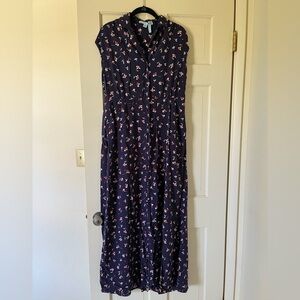 Draper James Women's Floral Cap Sleeve Maxi Dress Size Large Navy Blue Pockets